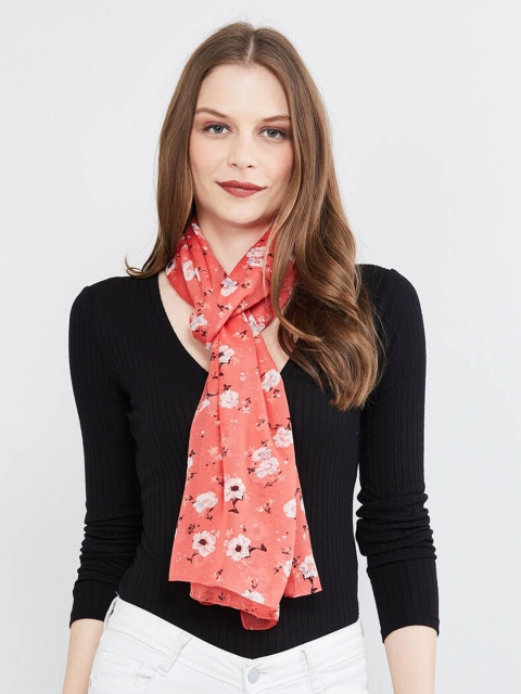 max Women Coral-Coloured Floral Printed Scarf