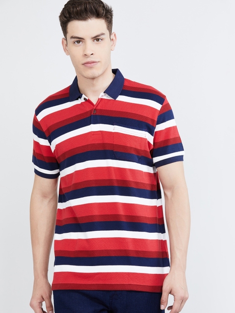 

max Men Red & Navy Blue Striped Polo Collar T-shirt