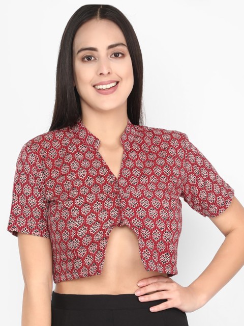 

Molcha Women Maroon & Off-White Printed Saree Blouse