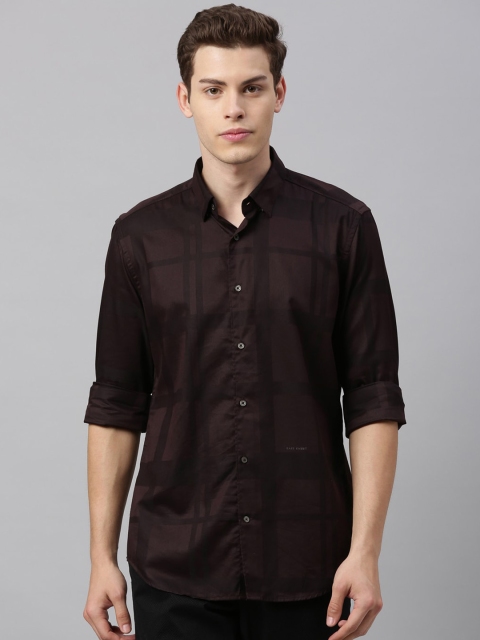 

RARE RABBIT Men Coffee Brown Tailored Fit Checked Casual Shirt