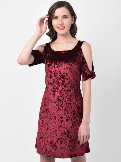 

Latin Quarters Women Maroon Self Design A-Line Dress