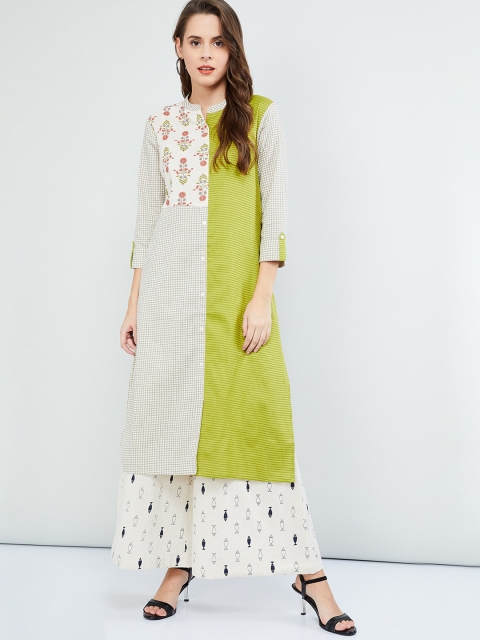 

max Women Lime Green Colourblocked A-Line Kurta