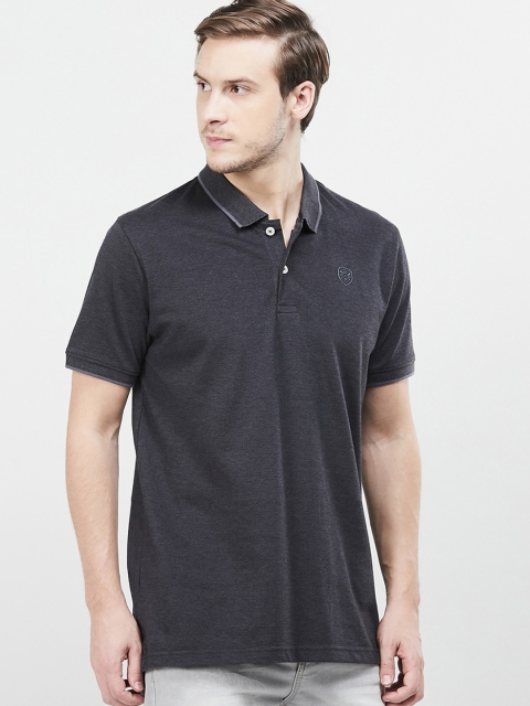 

max Men Charcoal Solid Polo Collar T-shirt