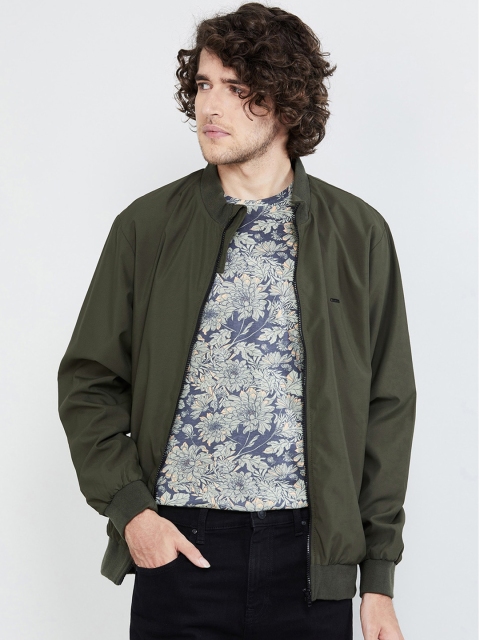 

max Men Green Solid Bomber Jacket