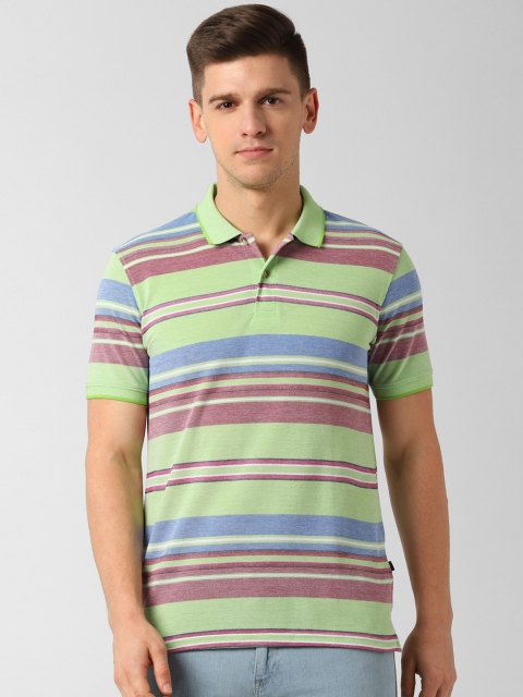 

Peter England Casuals Men Green Striped Polo Collar T-shirt