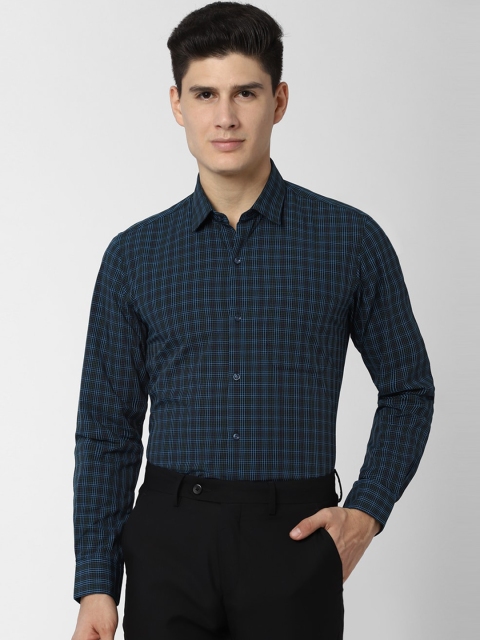 

Peter England Men Black & Blue Slim Fit Checked Formal Shirt