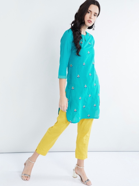 

max Women Blue Embroidered Straight Kurta