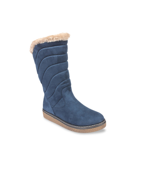 

Flat n Heels Women Blue Solid Suede High-Top Flat Boots