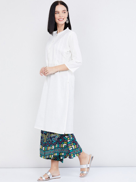 

max Women White Embroidered Straight Kurta