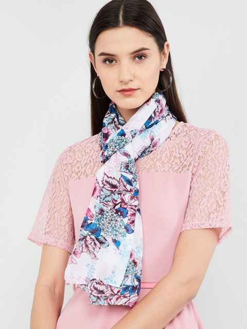 

max Women White & Blue Printed Scarf