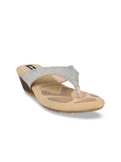 

Sherrif Shoes Women Beige & Silver-Toned Embellished Sandals