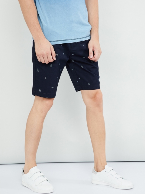 

max Men Navy Blue Printed Regular Fit Regular Shorts