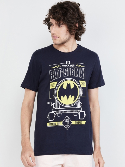 

max Men Navy Blue & Black Batman Printed Round Neck T-shirt