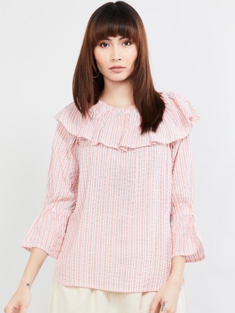 max Women Pink Striped Top