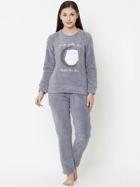 

Sweet Dreams Women Grey & White Self Design Night suit