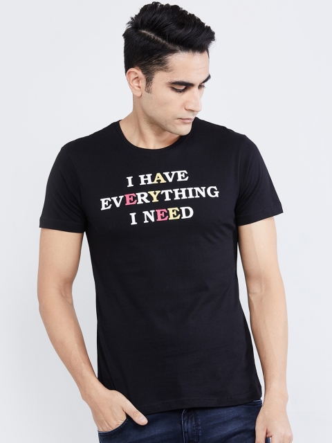 

max Men Black Printed Round Neck T-shirt