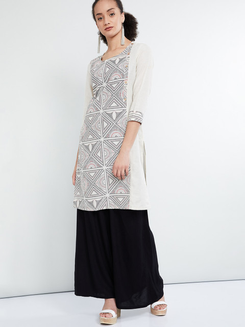 

max Women Off-White Printed Straight Kurta