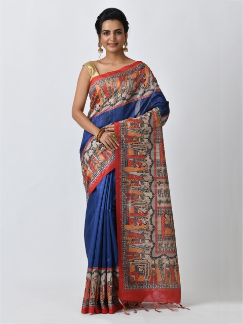 

RANGOLI Navy Blue & Red Art Silk Woven Design Saree