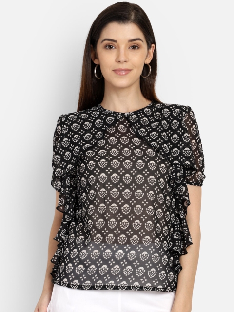 

Yaadleen Women Black Printed A-Line Top