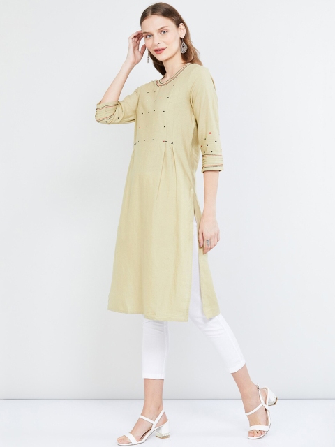 max Women Beige Printed A-Line Kurta