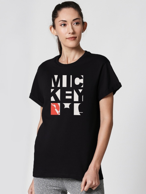 Bewakoof Women Black Mickey Printed Round Neck T-shirt