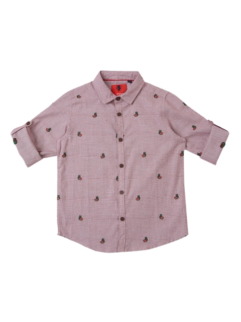 

URBAN SCOTTISH Boys Red Comfort Regular Fit Printed Casual Shirt
