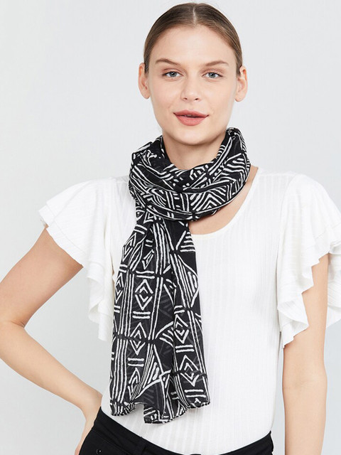 

max Women Black & White Printed Scarf