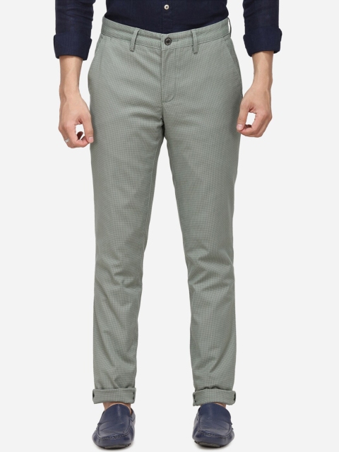 

JADE BLUE Men Green Regular Fit Self Design Regular Trousers