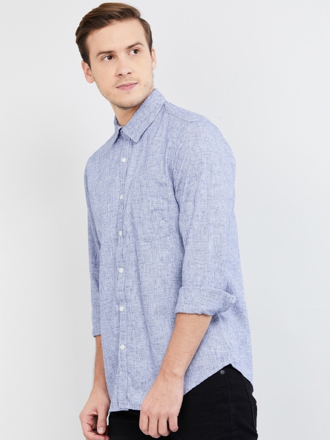 

max Men Blue Slim Fit Self Design Casual Shirt