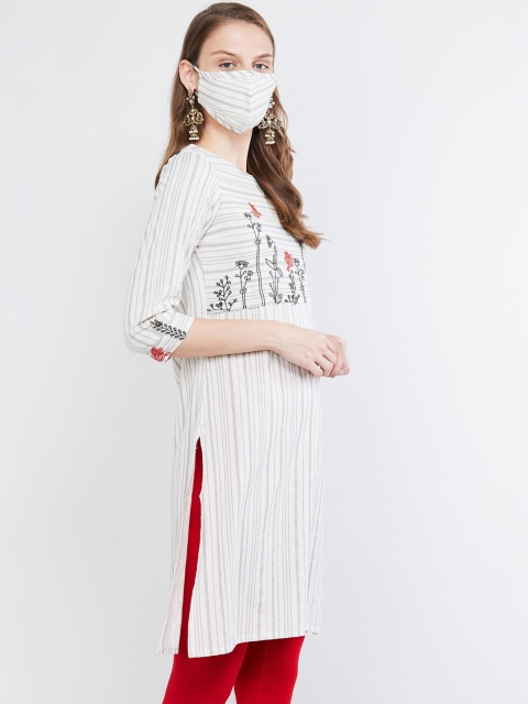 

max Women Grey Striped Straight Kurta