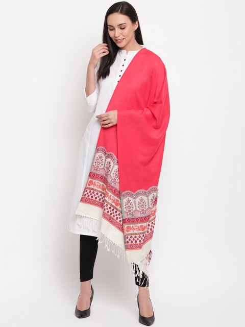 

HK colours of fashion Women Coral & Off-White Woven Design Stole