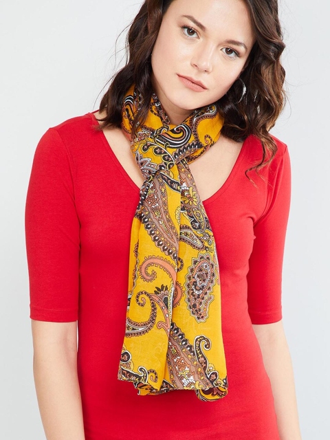 

max Women Mustard Yellow Printed Scarf