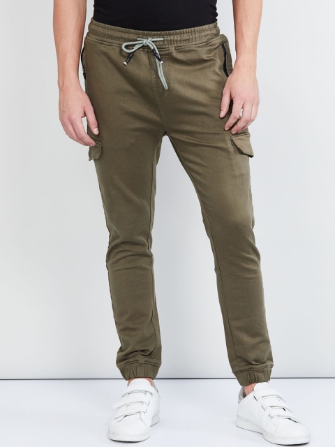 

max Men Olive Green Slim Fit Solid Joggers
