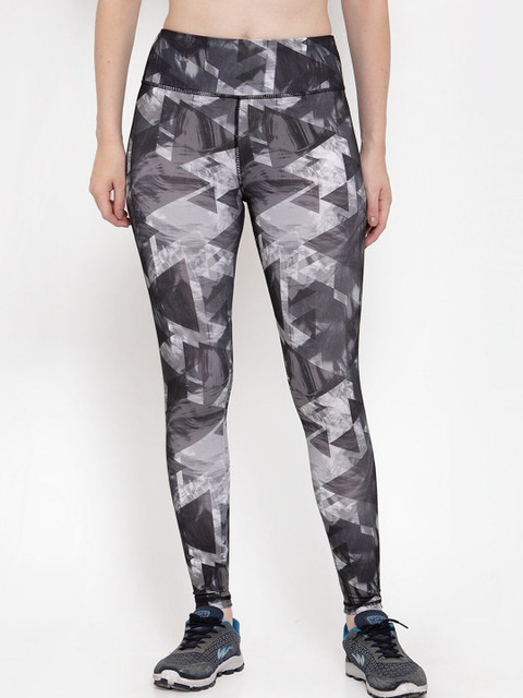 

Boston Club Women Black & Grey Printed Training Or Gym Tights