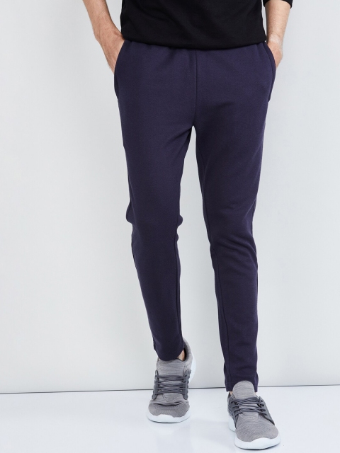 

max Men Navy Blue Solid Straight-Fit Track Pants