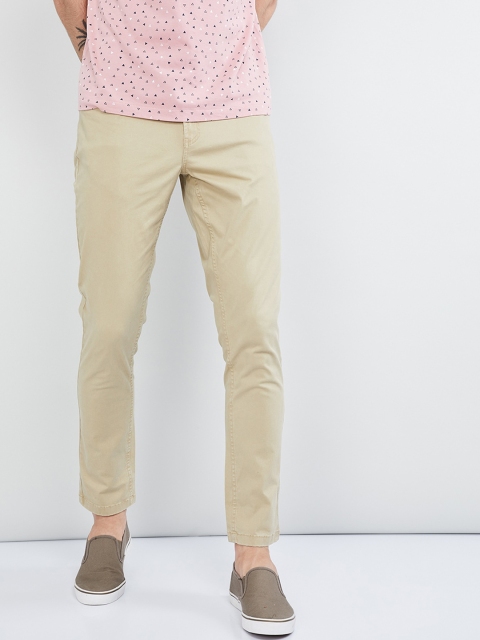 

max Men Beige Skinny Fit Solid Regular Trousers