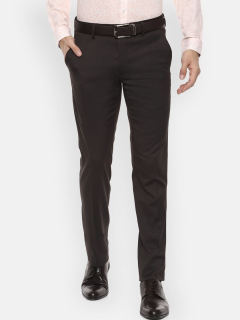 

Van Heusen Men Black Slim Fit Self Design Formal Trousers