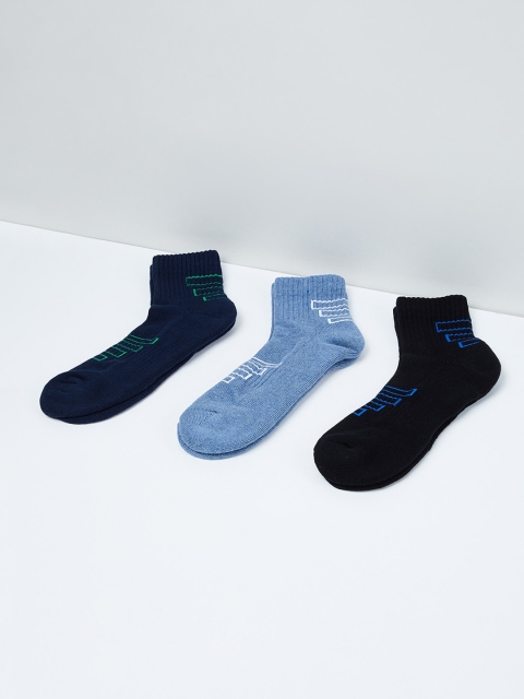 

max Men Pack of 3 Patterned Ankle-Length Socks, Navy blue