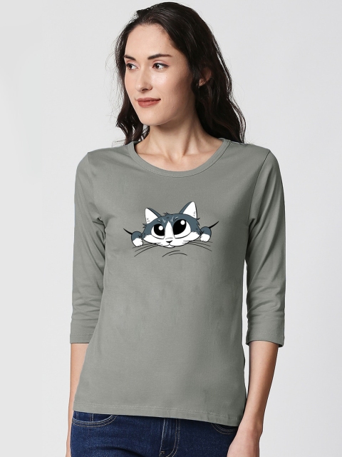 

Bewakoof Women Grey Printed Round Neck T-shirt