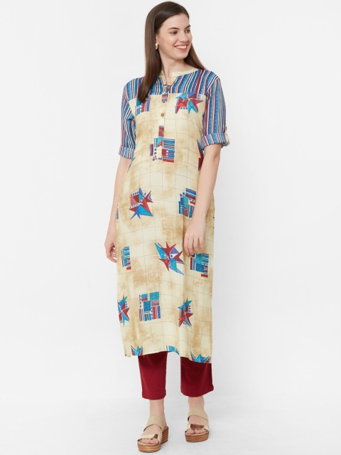 

Juliet Women Beige & Blue Printed Straight Kurta