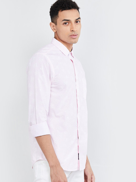 

max Men Pastel Pink & White Regular Fit Printed Casual Shirt