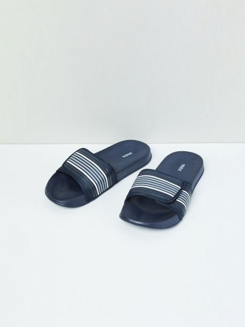 

max Men Navy Blue Striped Sliders