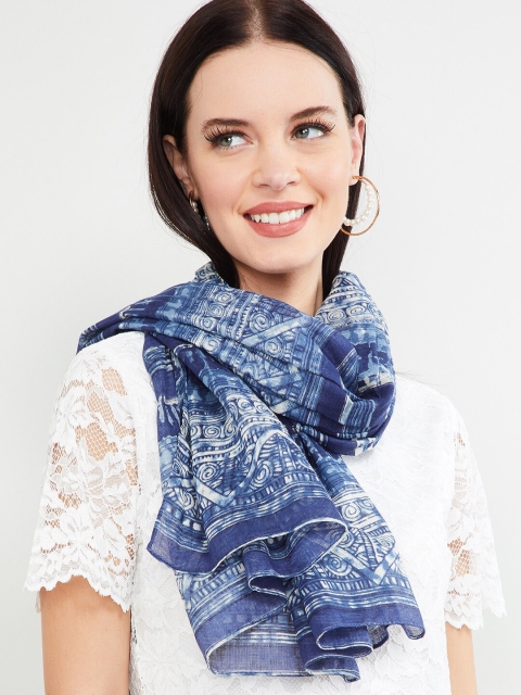 

max Women Blue Printed Scarf
