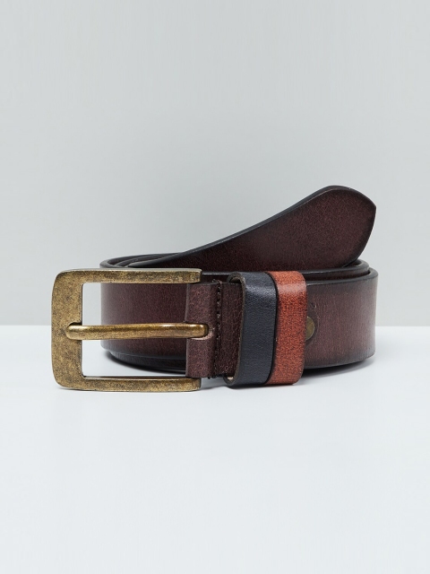 

max Men Brown Solid Leather Belt