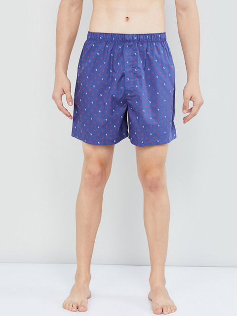 

max Men Blue & White Printed Boxers NOOSAOPBXDBDARK