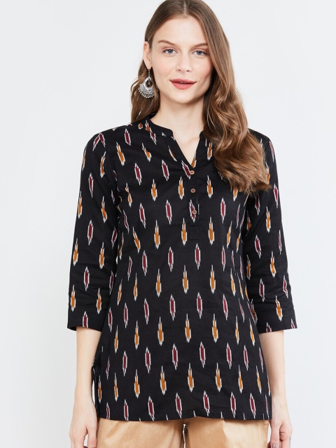 

max Women Black Printed Pure Cotton Straight Kurti