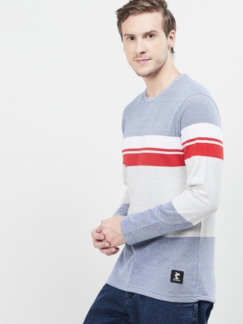 

max Men Blue Colourblocked V-Neck T-shirt