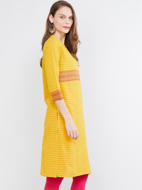

max Women Yellow Striped Straight Kurta