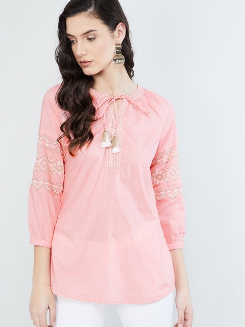 

max Women Pink Embroidered A-Line Top