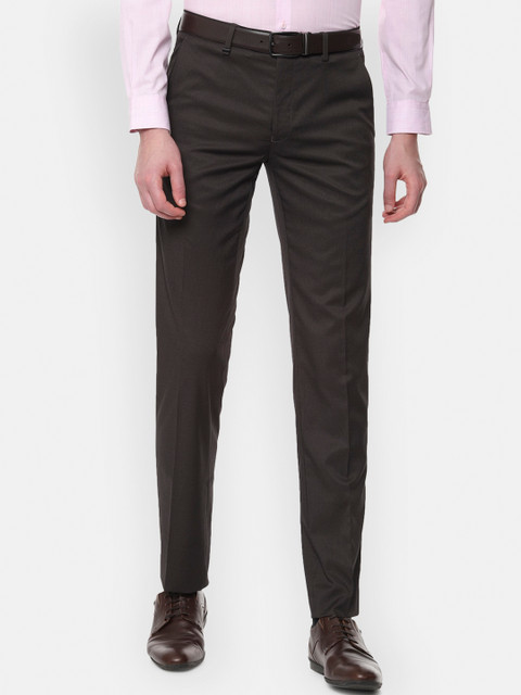 

Van Heusen Men Brown Slim Fit Self Design Formal Trousers